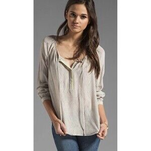 Rebecca Taylor Blouse Womens Sz 10  Cream Gray Kimono Print  Lyocell Flowy NWT